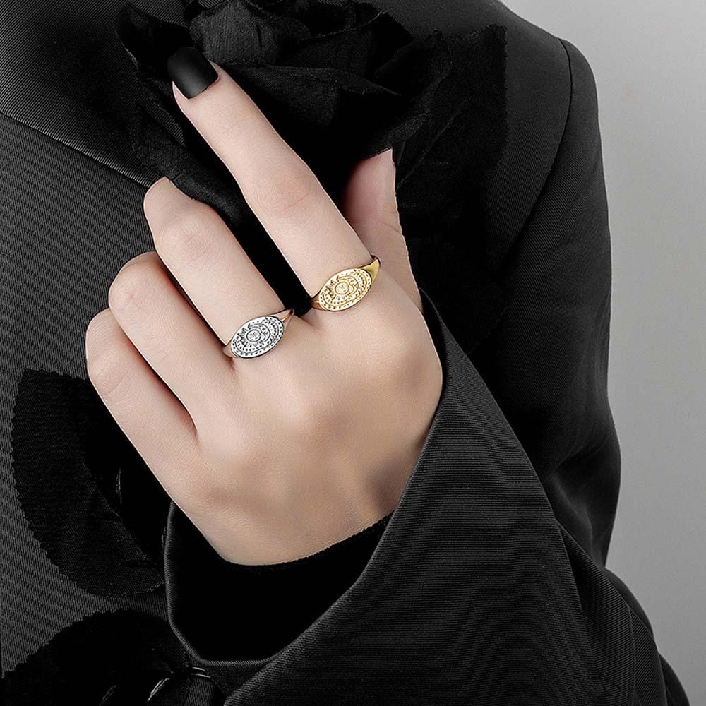 Cincin Model Terbuka Bentuk Matahari Bulan Gaya Korea Untuk Wanita