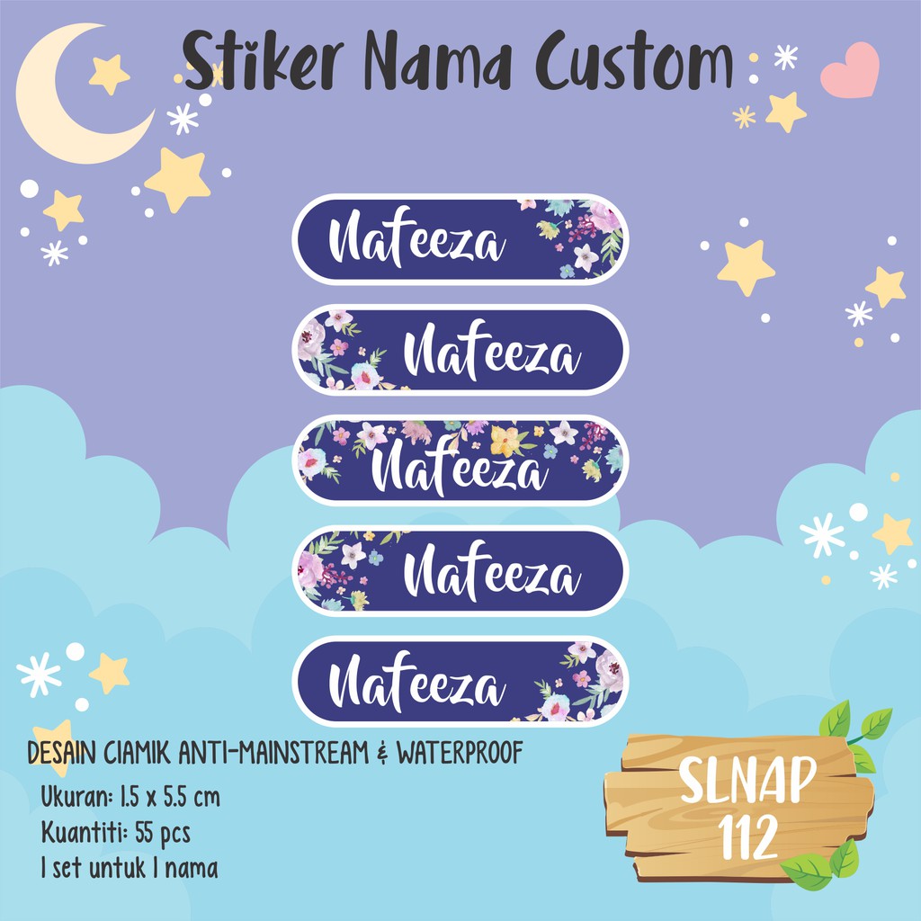 SLNAP 112 sticker nama  anak kartun  girl bunga flower 