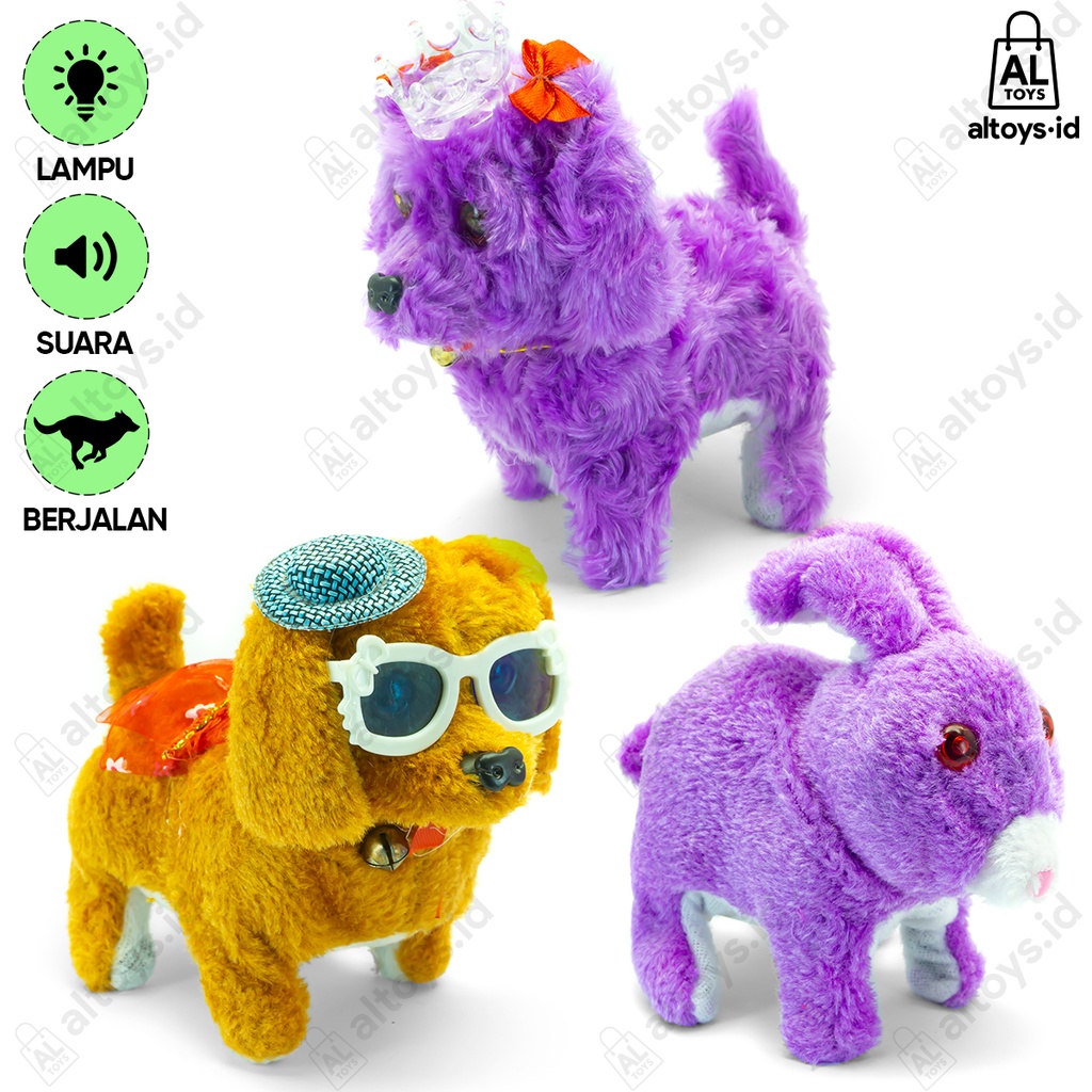 Mainan Boneka Hewan Anjing / Kelinci / Kucing Berjalan Lampu dan Suara