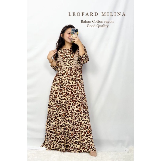 MDLV ~ Dress Leofard Milina Dress Maxi Long Dress Premium Fashion Import