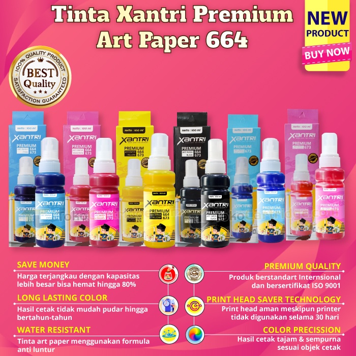 Tinta Xantri Premium Art Paper Epsn 664 Black Cyan Magenta Yellow Light Cyan Light Magenta 100ml, Pr