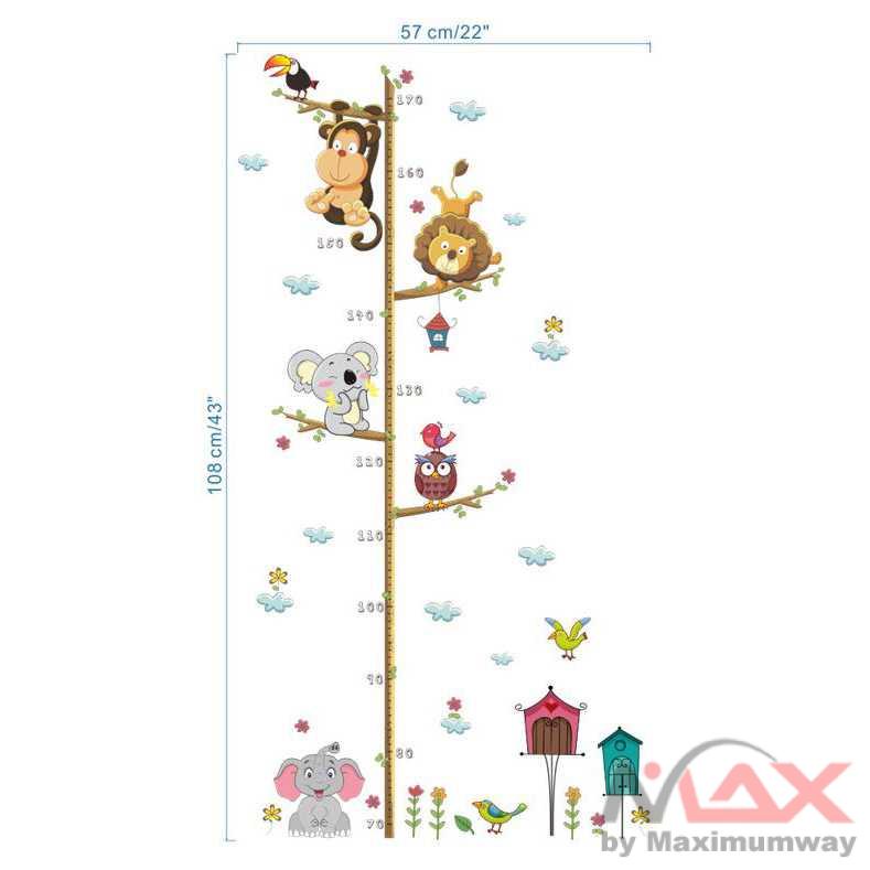 Wallpaper Meteran tinggi badan anak pengukur tinggi badan alat ukur tinggi badan garisan tinggi badan Stiker DInding Pengukur Tinggi Badan Anak Alat ukur tinggi badan anak meteran Cartoon Animals Lion Monkey Owl Elephant Height Measure Wall Sticker