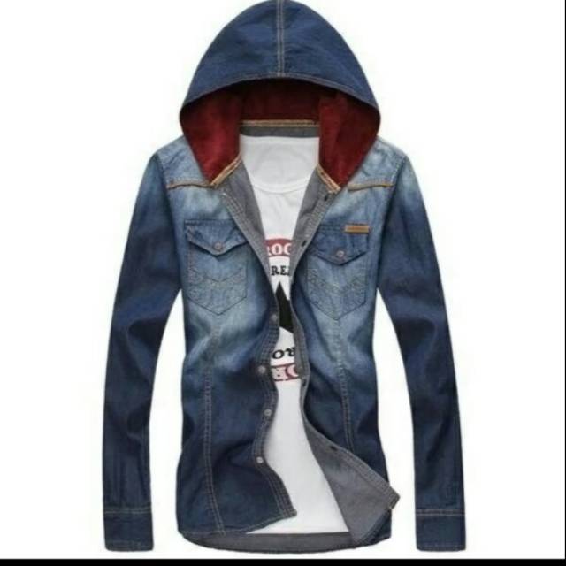 Baju Atasan/Kemeja/Hem Pria/Cowok/Laki-Laki Jeans Wash Lengan Panjang Bagus Casual/Formal