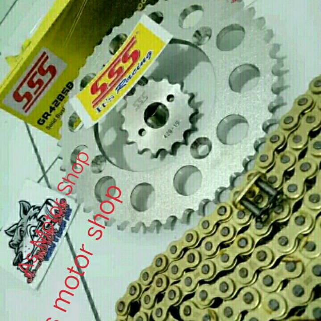 Gear set sss 428 rantai gold sss original 130L vixion R15 byson xdbe