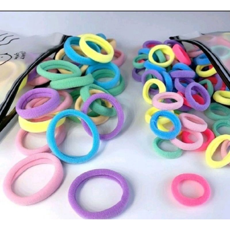 Ikat Rambut Polos Elastis Karet / Ukuran besar isi 50pcs / Ukuran Kecil isi 100pcs