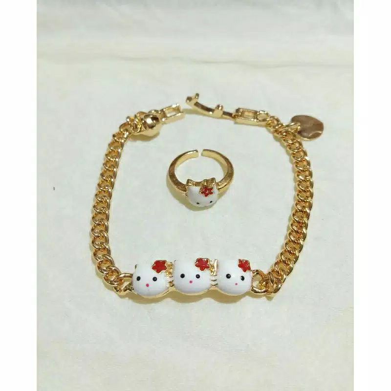 fourfashion gelang anak +cincin kitty Merah