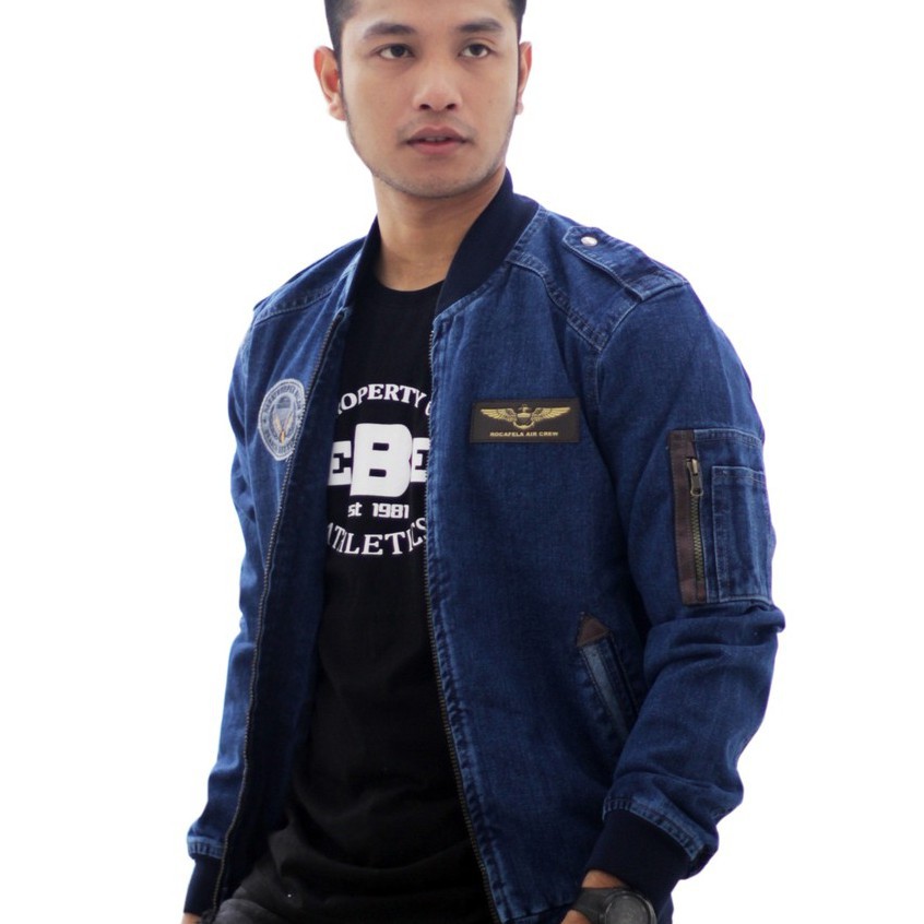 JAKET JEANS BOMBER ROCAFELA / JAKET JEANS PRIA BOMBER