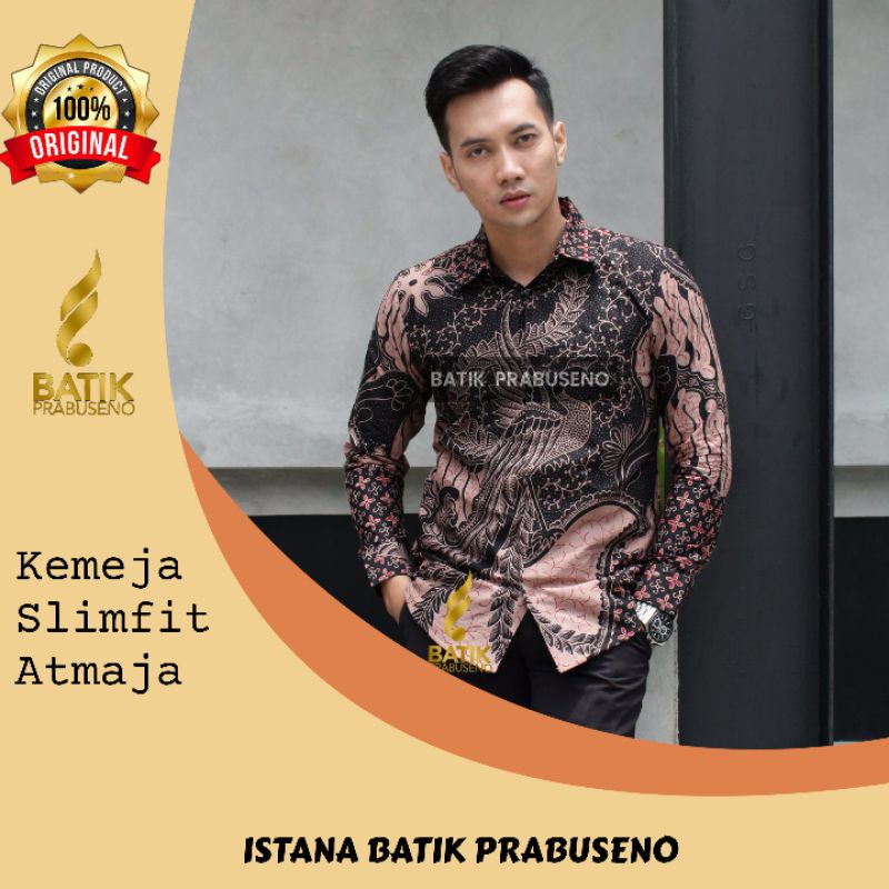Kemeja Atmaja Batik Prabuseno Pria Original Kemeja Batik Pria Slimfit Lengan Panjang Batik Kantoran 