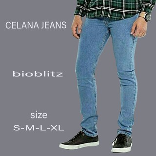  Celana  Jeans  Pria Skinny Biker Motor Knee Rips Black Denim  