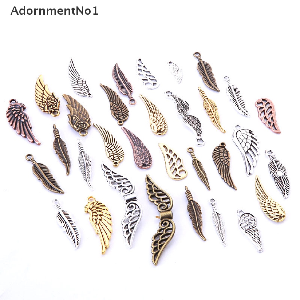 (AdornmentNo1) 100pcs / Set Liontin Sayap Bulu Metal Vintage Untuk Membuat Perhiasan DIY