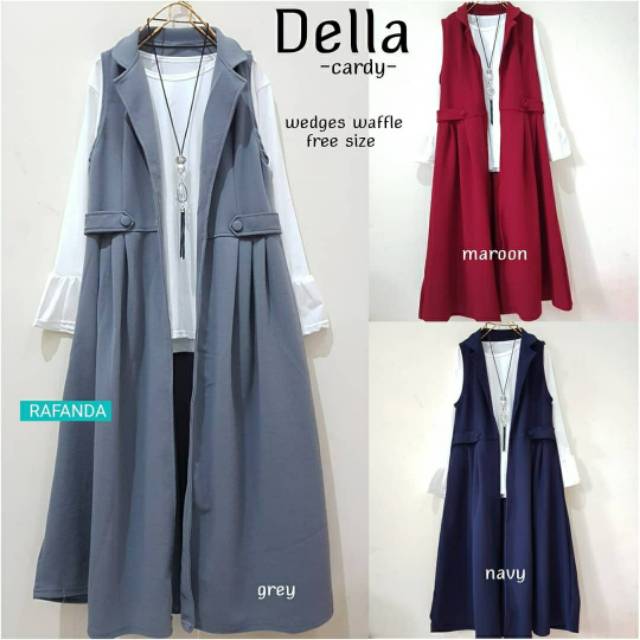 Della Cardy, KARDIGAN WANITA CANTIK TANPA LENGAN BAHAN WEDGES WAFFLE LD 98-110 TERMURAH TERLARIS OOTD MODIS