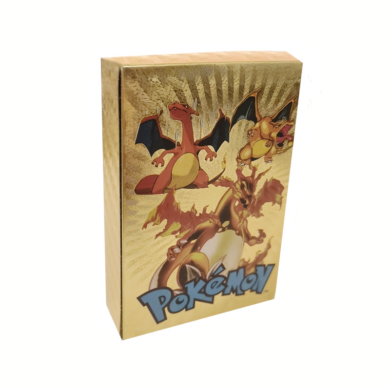 110 / 55 / 27Pcs Kartu Pokemon Go Pikachu Charizard Bahan Metal Warna Emas Untuk Anak Laki-Laki