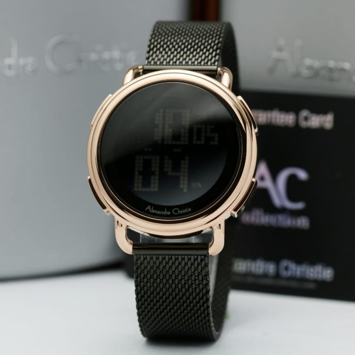 Jam Tangan Wanita Alexander Cristie AC9227 Ori Rosegold Black Digital