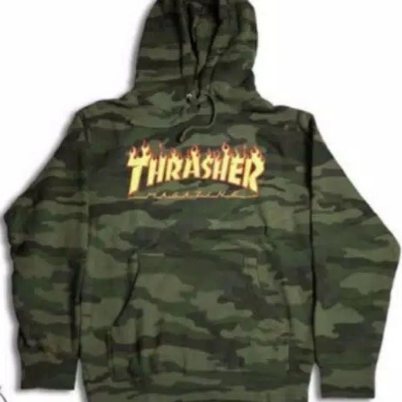 THRASHER FLAME HOODIE FOREST CAMO(US)