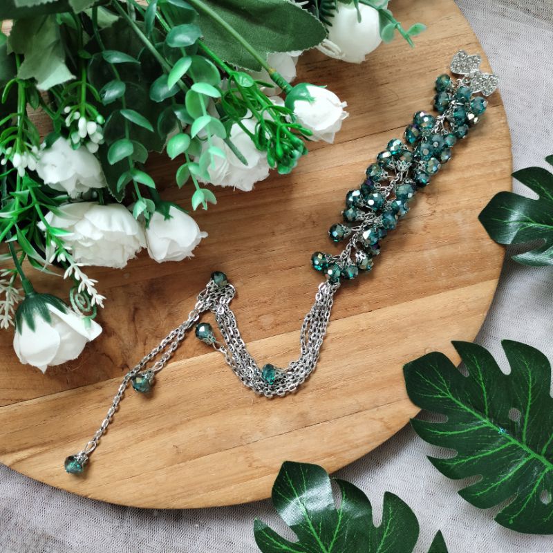 Syaira brooch / bros dagu juntai panjang-Biru tosca