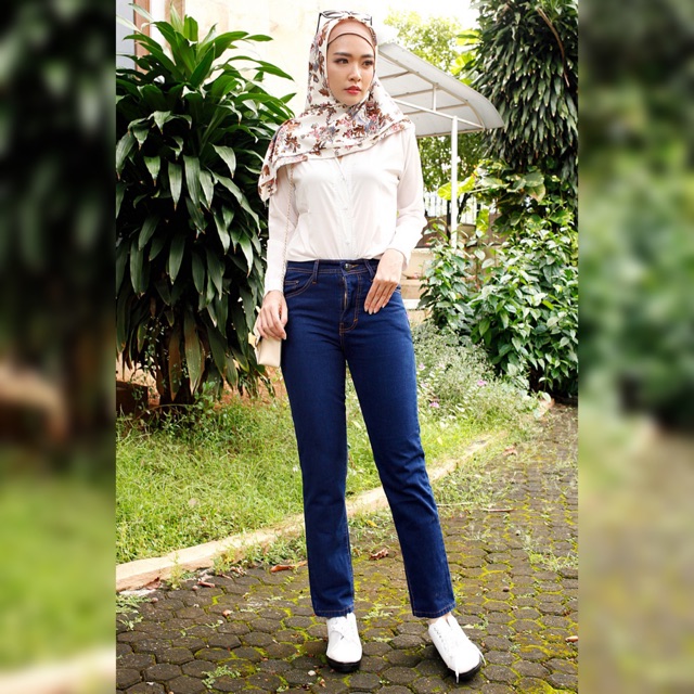  BOYFRIEND  JEANS  DARK BLUE CELANA  BOYFRIEND  WANITA 