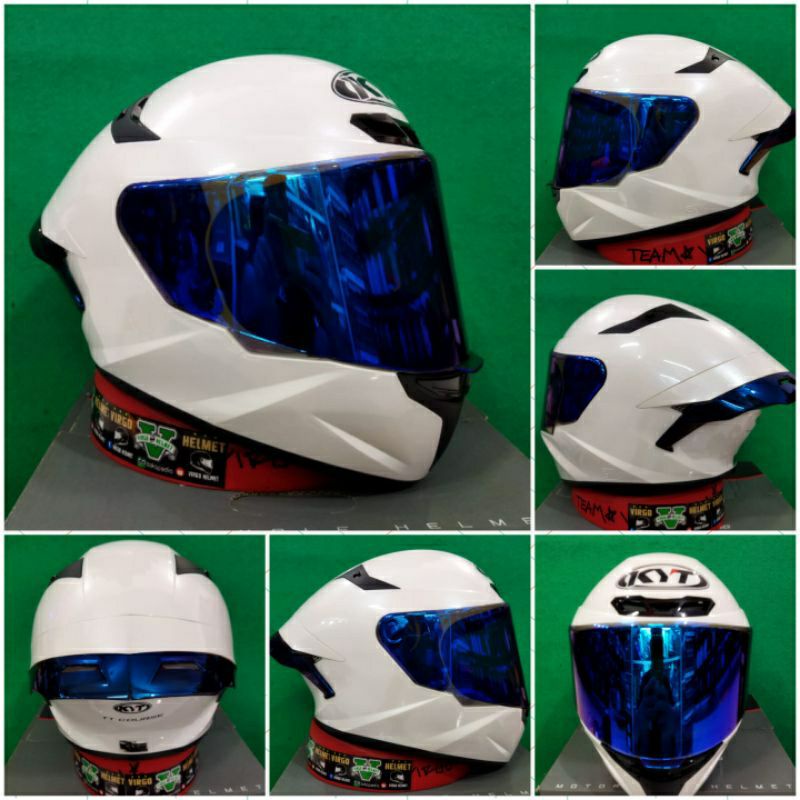 KYT HELM TT COURSE | white-putih |++Visorblue +Spoiler Rtf blue Termurah | Orginal Kyt tt course 100