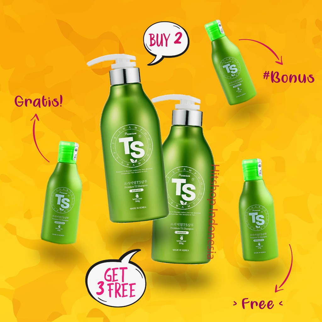 Premium TS Shampoo Korea - Untuk Rambut Rontok. BELI 2 GRATIS 3 (2 pcs 500ml + 3 pcs 100ml)