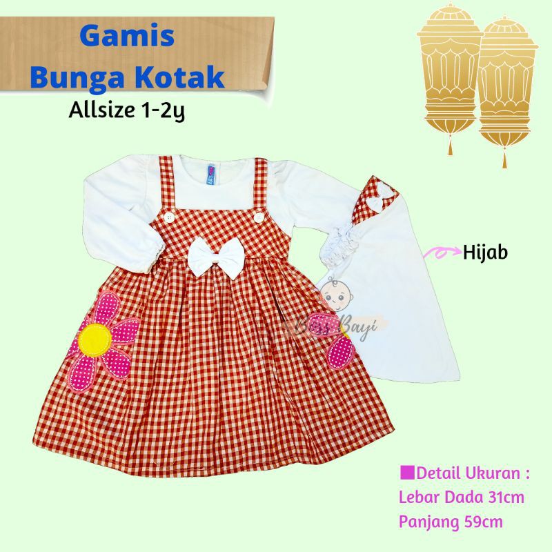 Gamis Hijab Anak Bunga Kotak Lucu Cantik / Dress Lebaran Anak