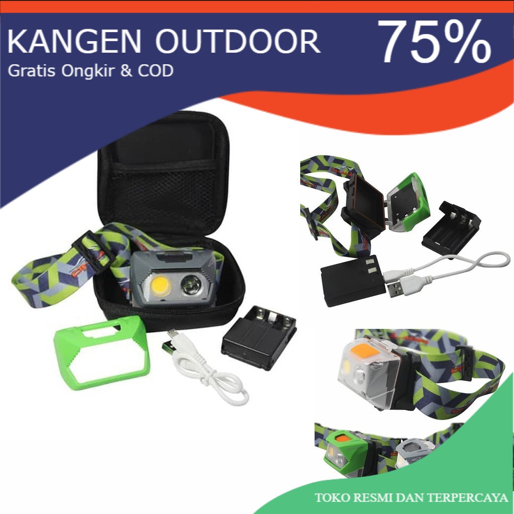 Senter Kepala Headlamp Dhaulagiri Charger dan Baterai Waterproof 618