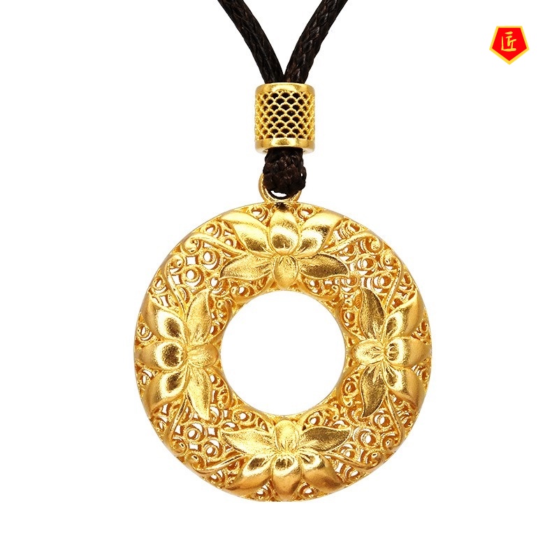 [Ready Stock]Lotus Peace Buckle Hollow 3D Gold Pendant Women's Fashion Necklace