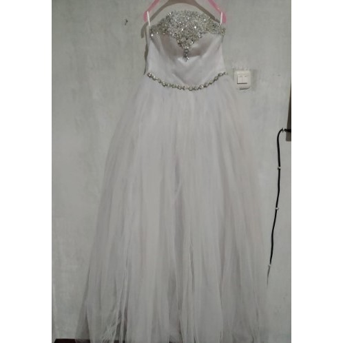 Gaun weddding pengantin putih pinggang mewah