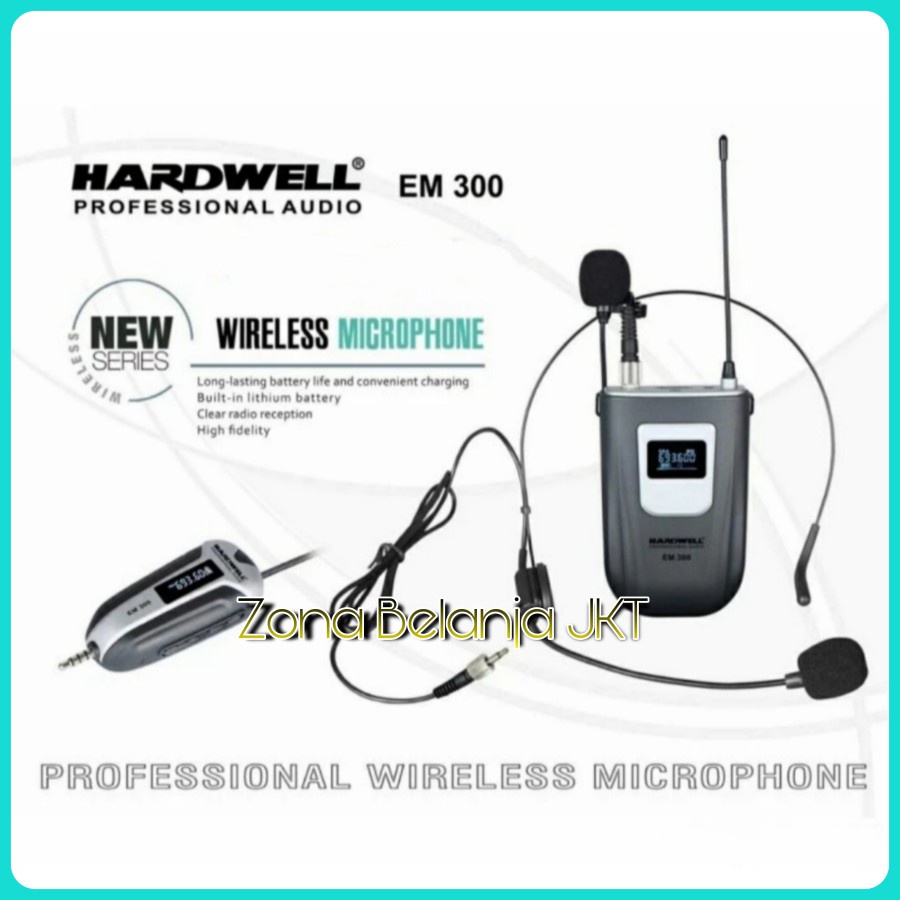 Microphone Mic Wireless Clip On + Headset HARDWELL EM 300 ORIGINAL