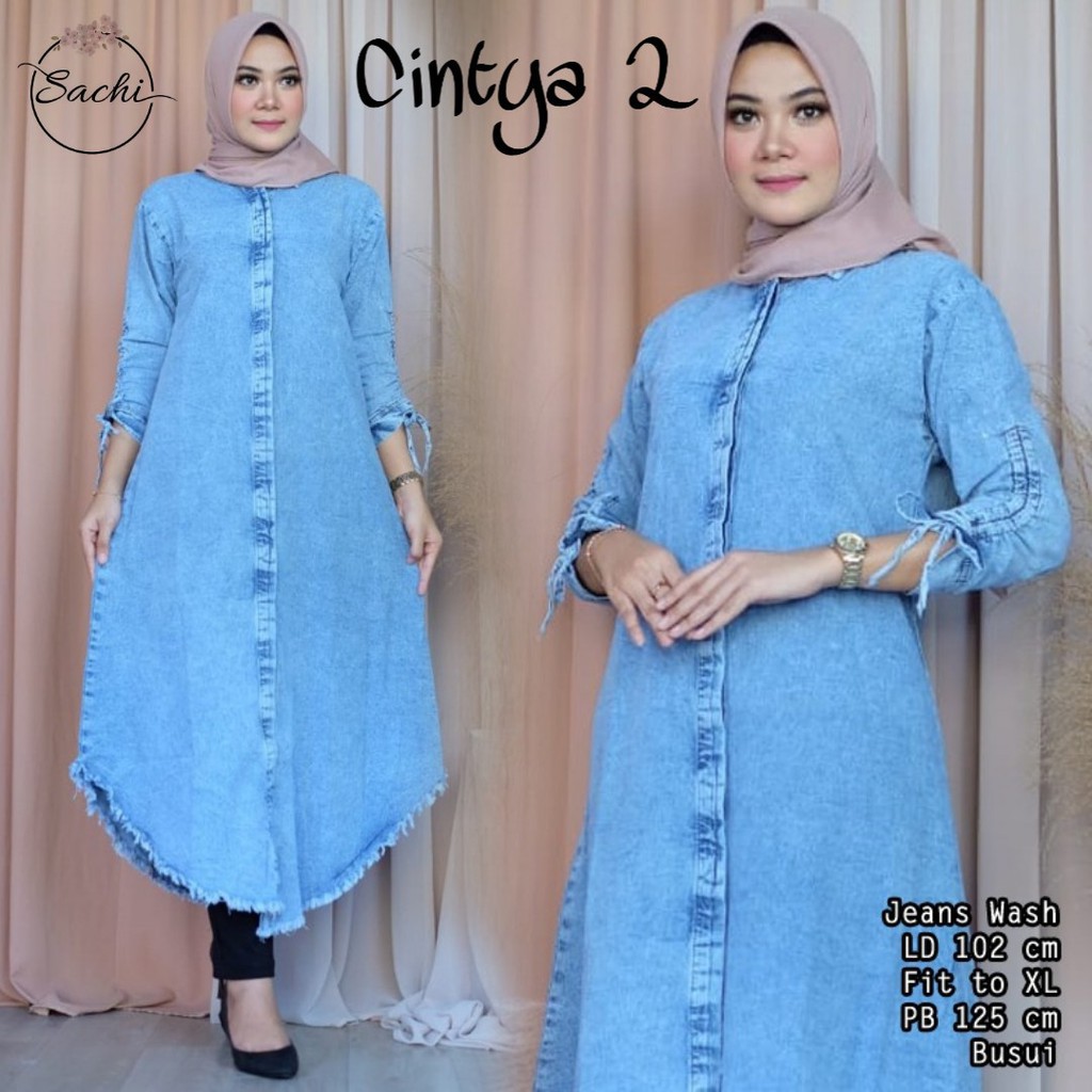 ASEA Jesica Modello Atasan Muslim Tunik Jeans Denim Snow Wanita - Long Tunik Rawis Jeans Original