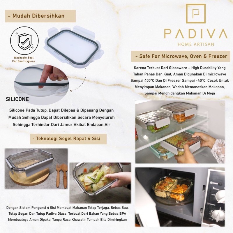 Padiva 1040ml (2pcs) Crystal Glassbox 1 &amp; Mix Compartment