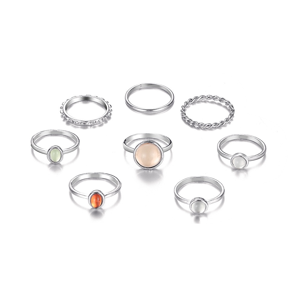Cincin Opal Warna Creative Net Red Joint Ring Set 8pcs
