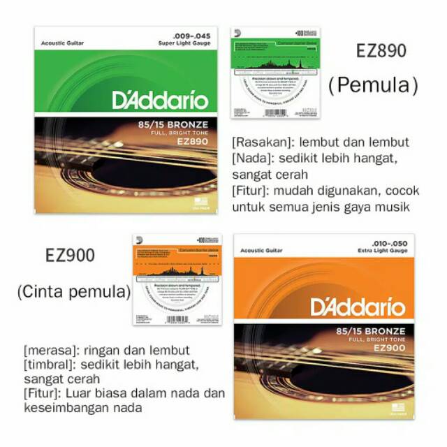 Senar gitar akustik string d'addario bronze EZ890 EZ900 EZ910 EZ920