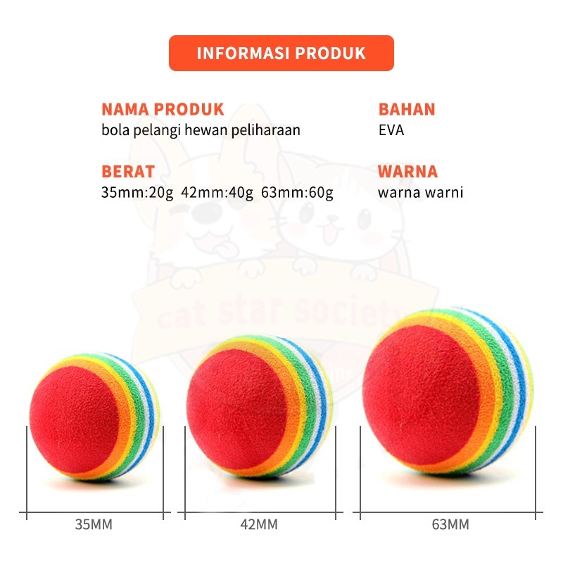 Bola Kucing Pelangi Cat Ball Toys Mainan Kucing Kitten Anak Anjing Lucu Bahan Lembut Aman