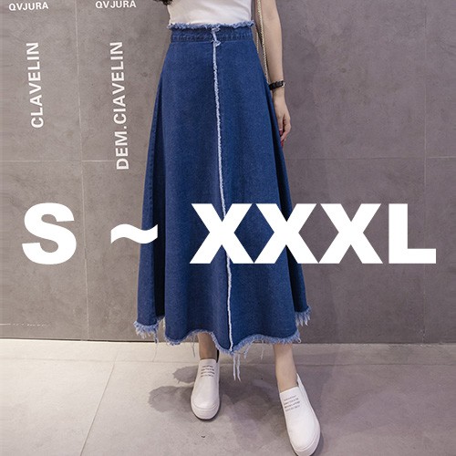 KARAKOREA 6088 Laura Denim skirt Rok panjang Wanita Rok maxi Rok jeans Rok flare Rok denim/Rok jeans wanita/Rok Jeans Korea/Rok wanita