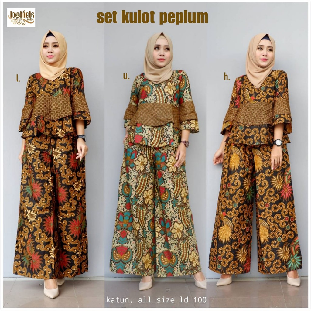 SETELAN BATIK WANITA KULOT PANJANG DAN BLOUSE  SET KULOT PEPLUM TERLARIS DAN TERMURAH