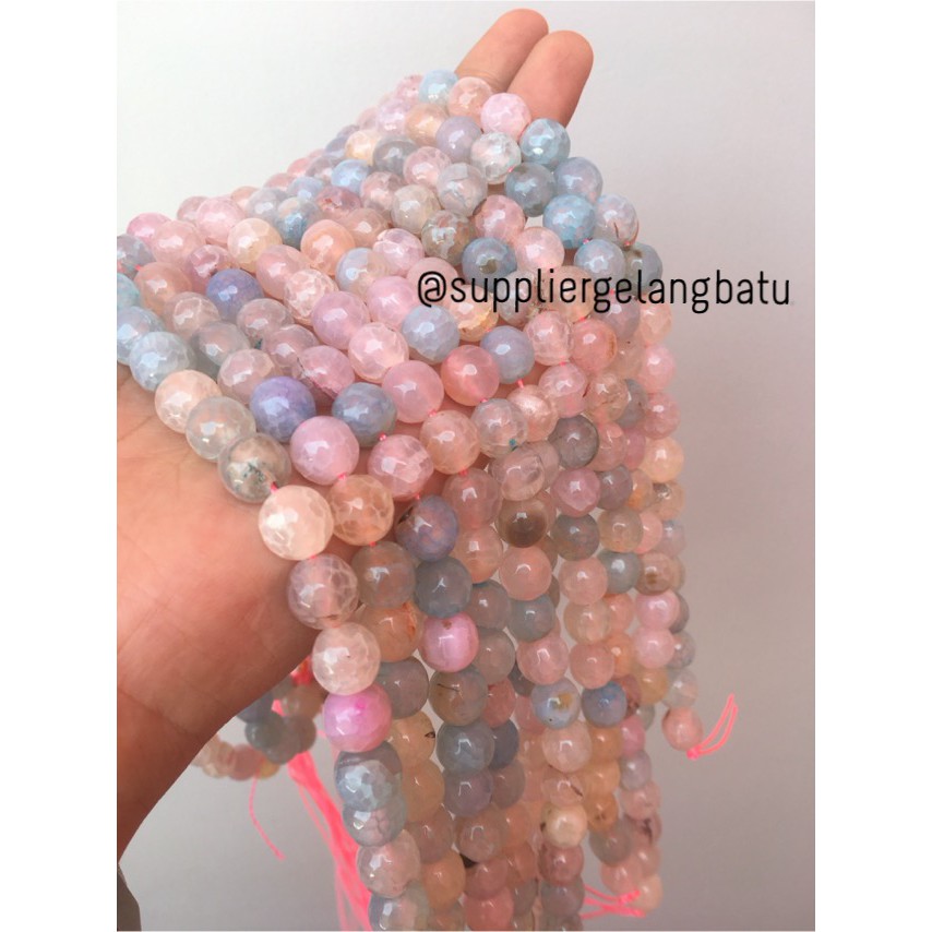 Natural Morgan FACETED beads 10mm CUTTING batu manik candy craft impor aksesoris beads craft fashion