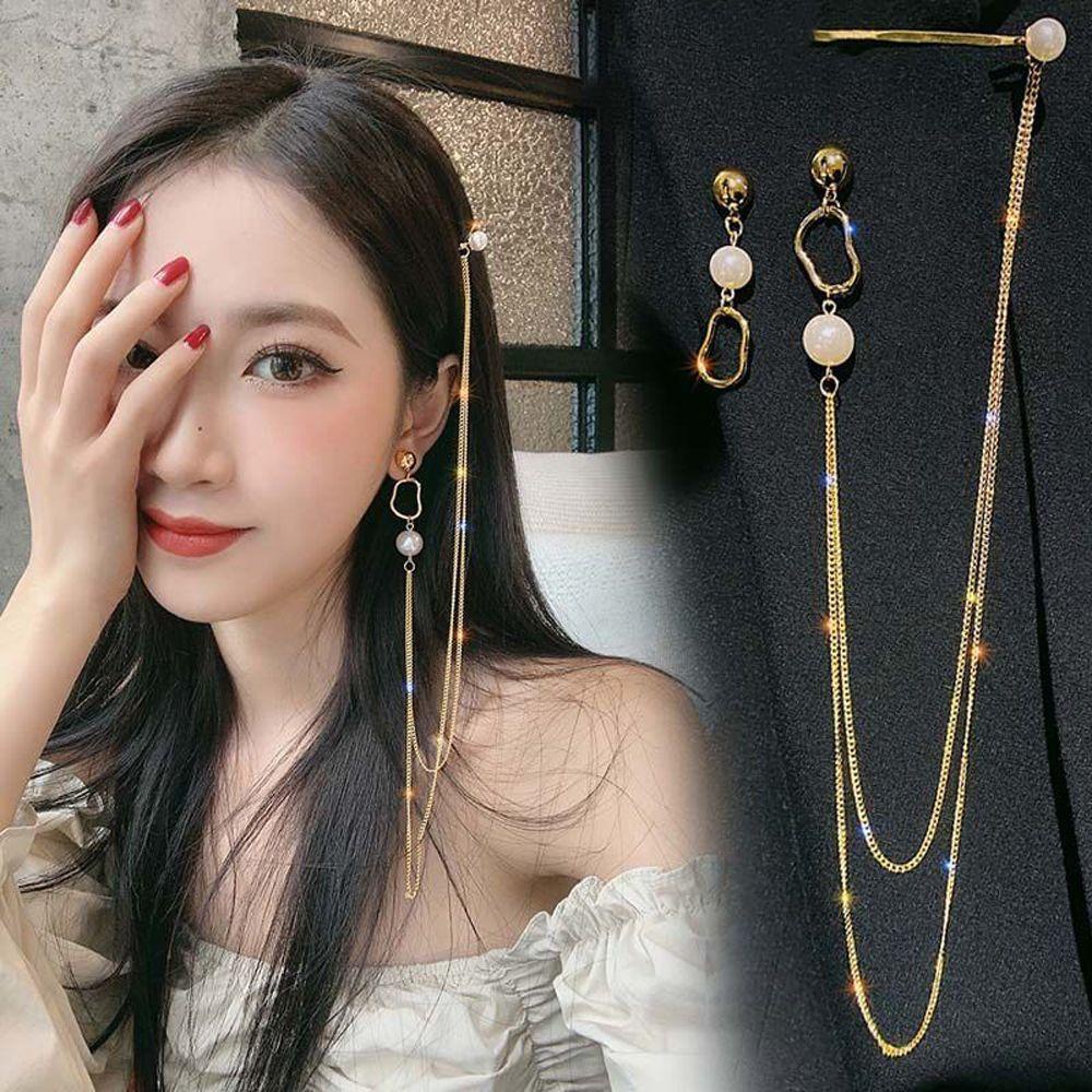 Mxbeauty Mutiara Menjuntai Anting Elegan Tidak Teratur Jepit Rambut Pesta Dengan Klip Rambut Perhiasan Pernikahan Ear Studs