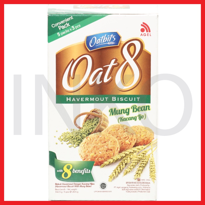 

OATBITS OAT 8 HAVERMOUT BISCUIT MUNG BEAN KOTAK 5X28.5GR