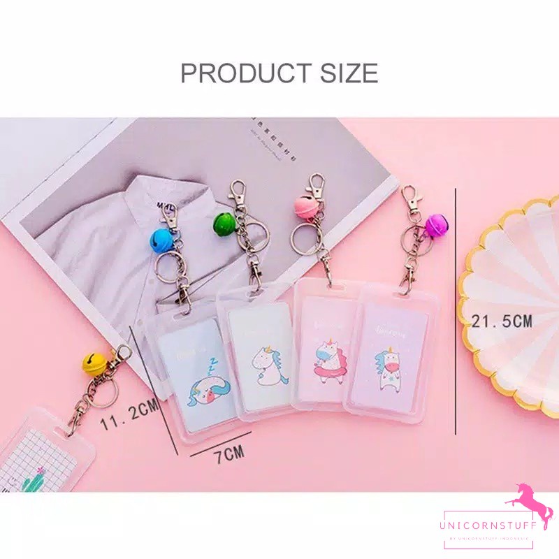 Card Holder Name Tag Holder Unicorn Dengan Gantungan Kunci Lonceng Tas Anak Koper Pengenal