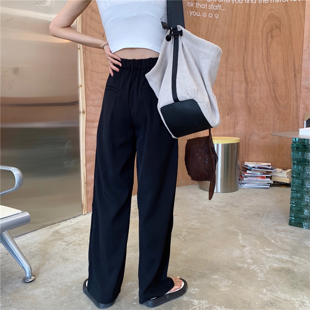 Celana Panjang Kasual Khaki Wanita Loose Minimalis Basic Color High Waist Straight Pants