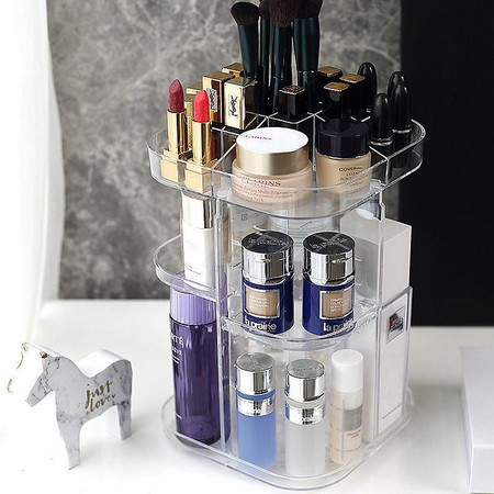 UG Rak Kosmetik Acrylic Putar 360 Derajat Diamond / Polos Rak Make Up Organizer Tempat Makeup