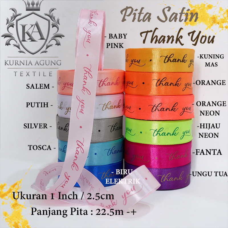 

Pita THANK YOU 1 Meter Ukuran 1 Inch / 2.5cm Pita kado Souvenir Hampers Ultah kue dan bunga bucket