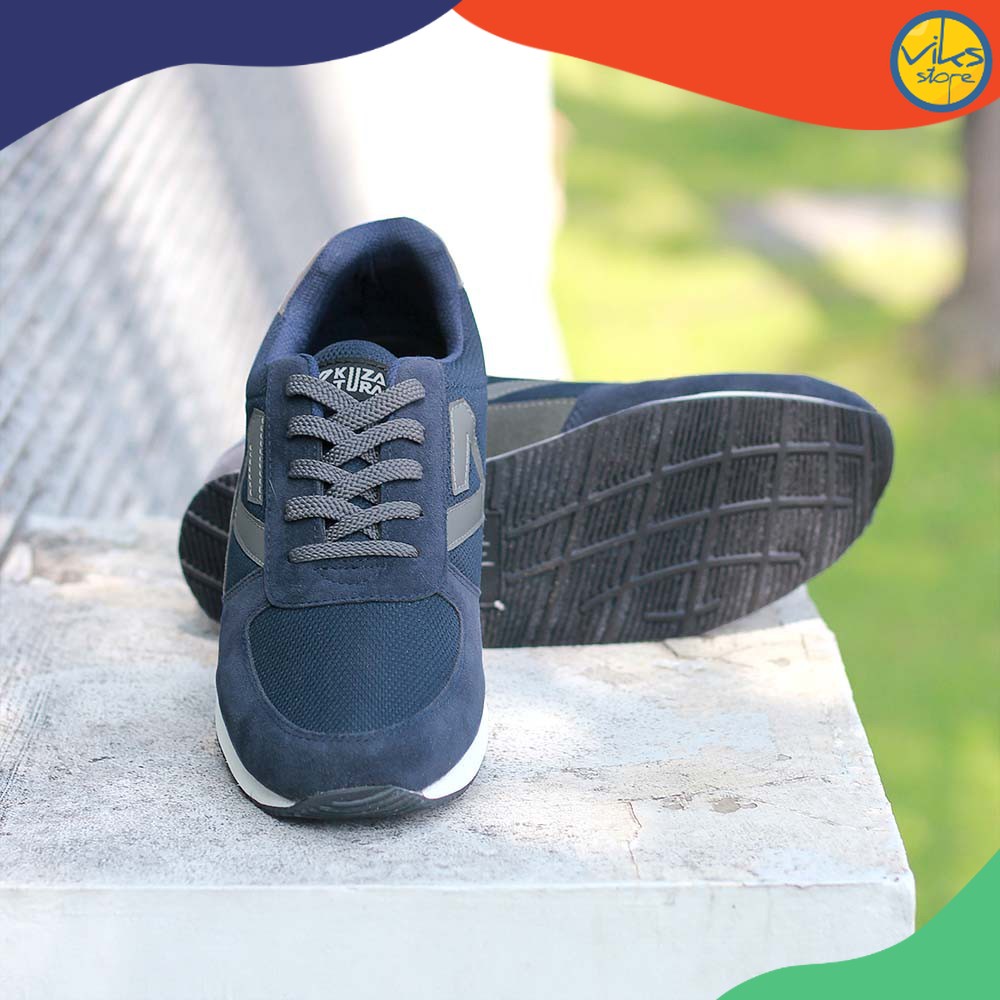 Sepatu Sneakers Tali Casual Pria Cowok Cewek Original Terbaru 2022 Premium Kuzatura Suede Mesh Biru