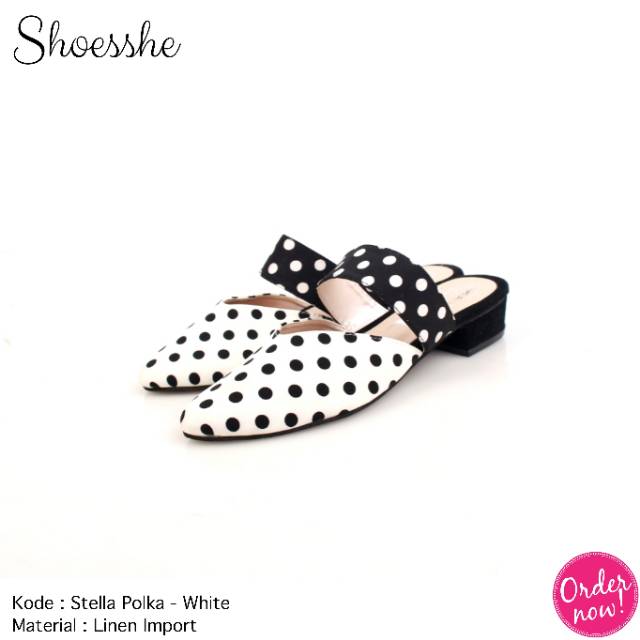 Fsb - Sepatu Mules Wanita(Stella Polka - White x Navy)