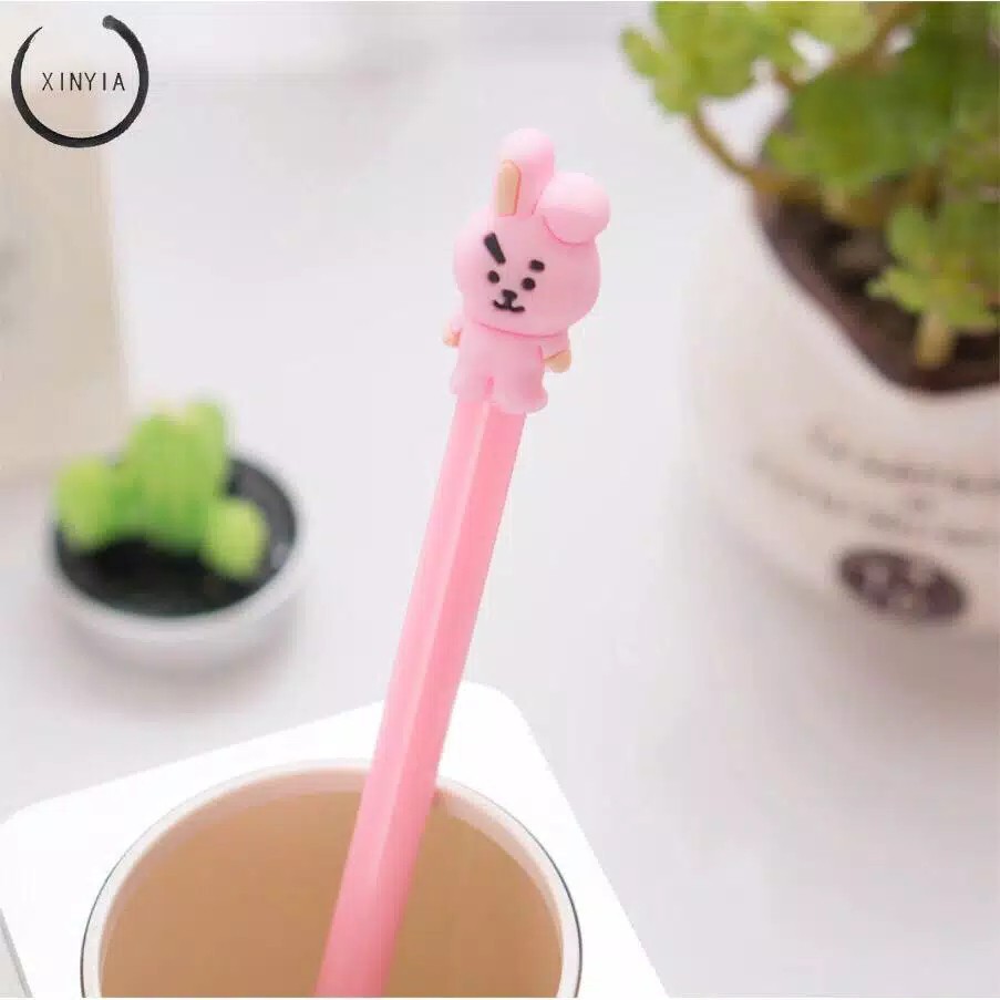 KPOP Cute Black Ink Gel Pen Kawaii Cartoon Pulpen Lucu PGM PM15