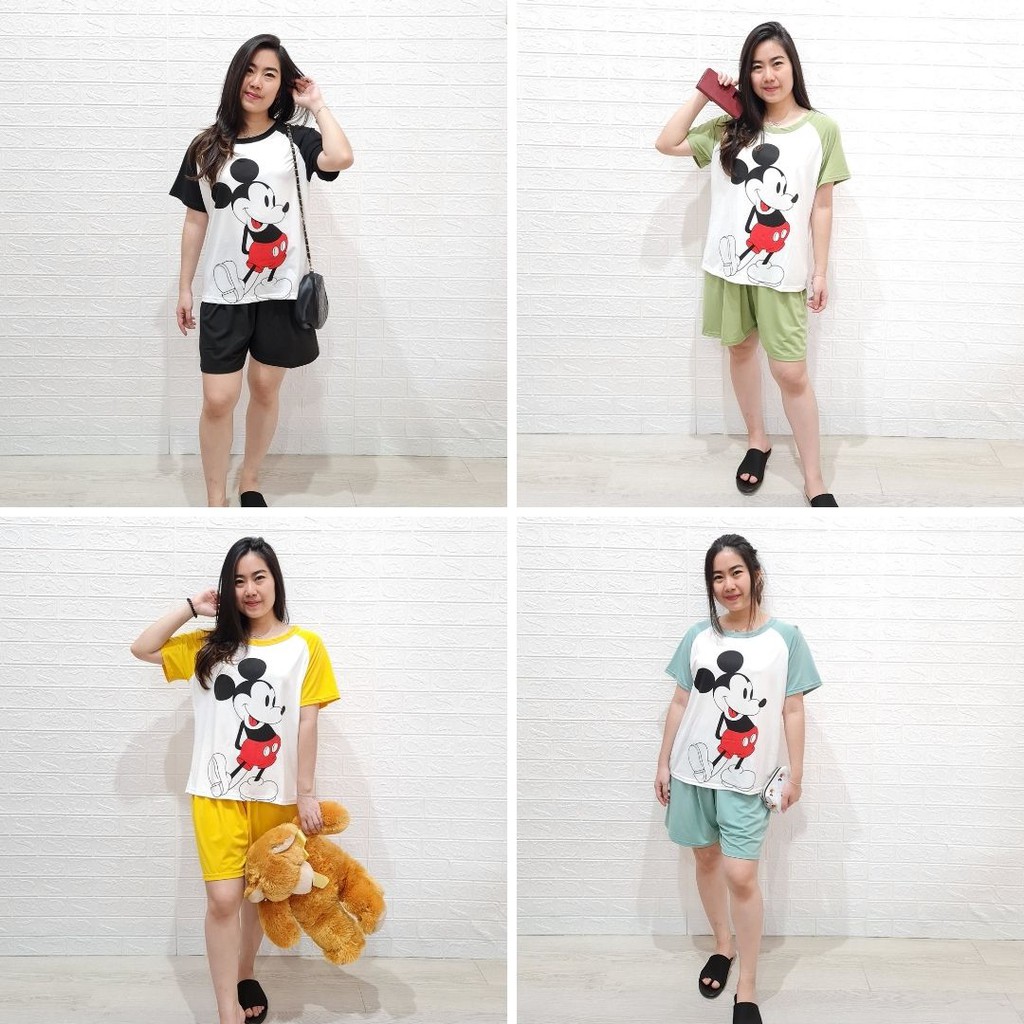 3534 kaos pajamas colour mouse short one set baju tidur