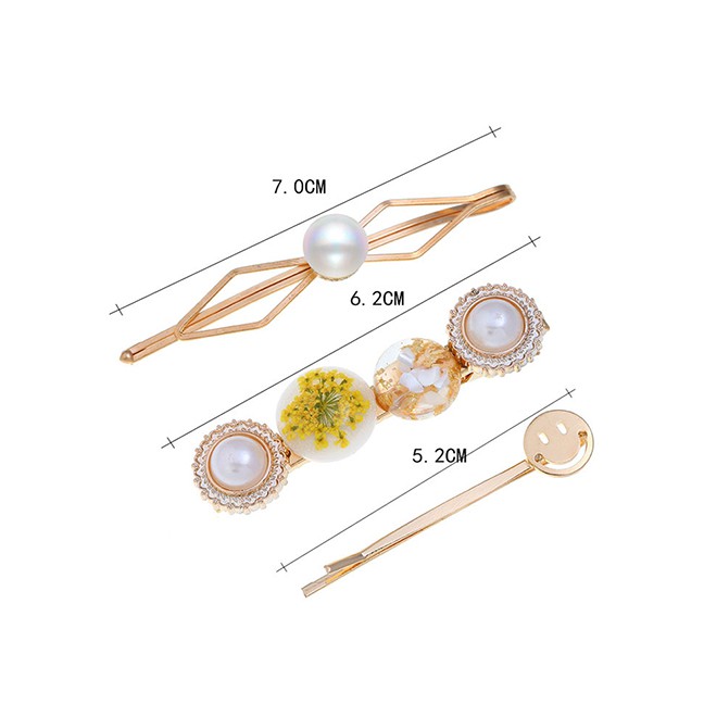 LRC Jepit Rambut Fashion Geometric Pearl-studded Three-piece Hair Clip A5824X