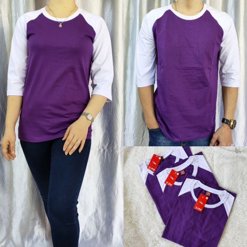 kaos polos reglan (unisex) UNGU-PUTIH lengan 3/4 uk M L XL XXL