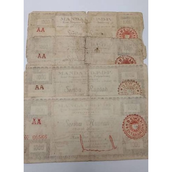 Uang Kertas Kuno 1.000 Orida Sumatera Selatan