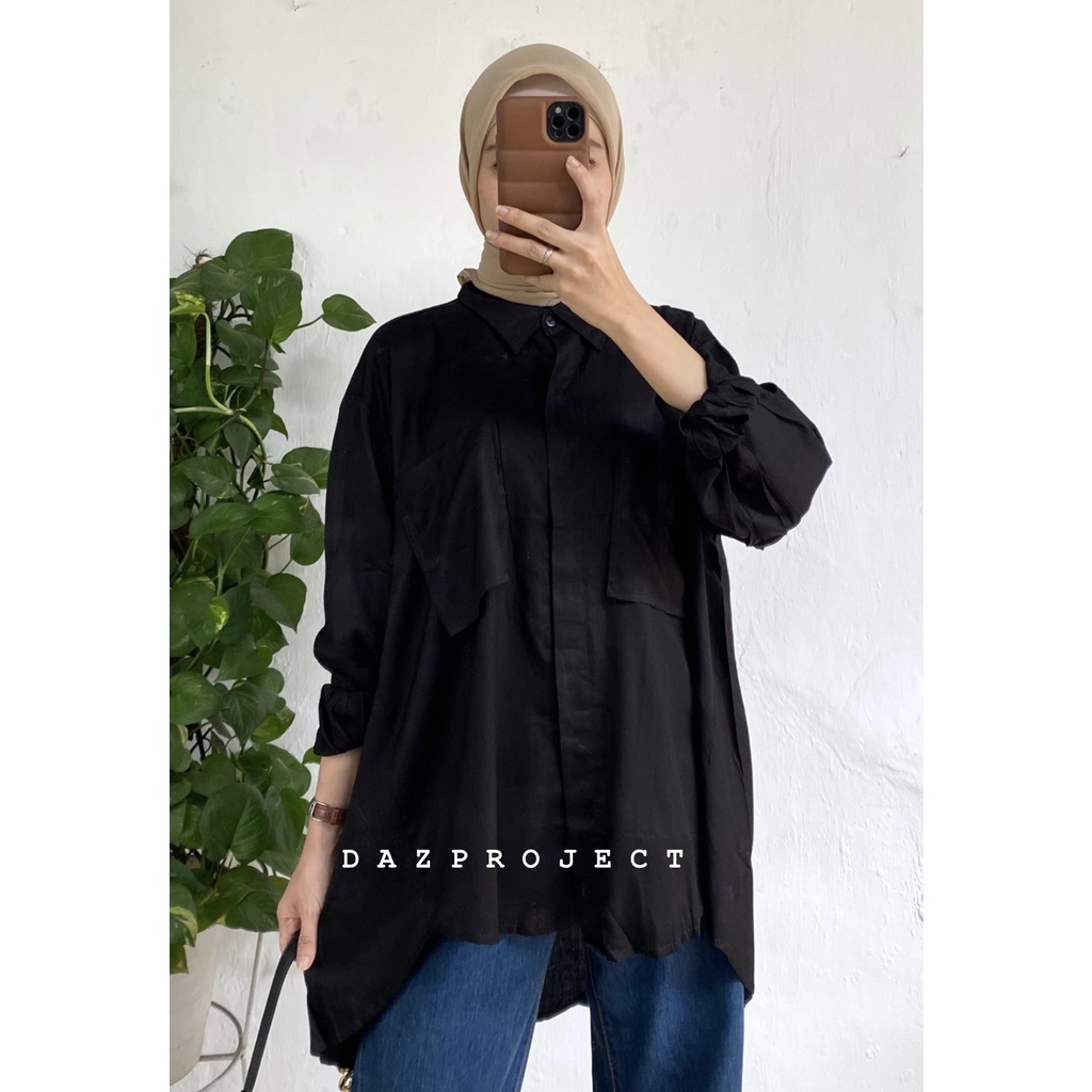 Pocket Rayon Paula Shirt Kemeja Oversized Polos Kemeja Katun Rayon Polos Pocket Rayon Oversized by DAZPROJECT