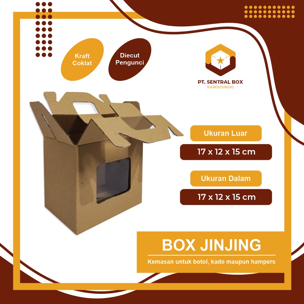 

Box ( 17 x 12 x 15 cm ) Jinjing Glass Jar E FLUTE - JinjingBox/Karton/Box/Packing/Polos/Kardus/HandleBox/BoxTenten